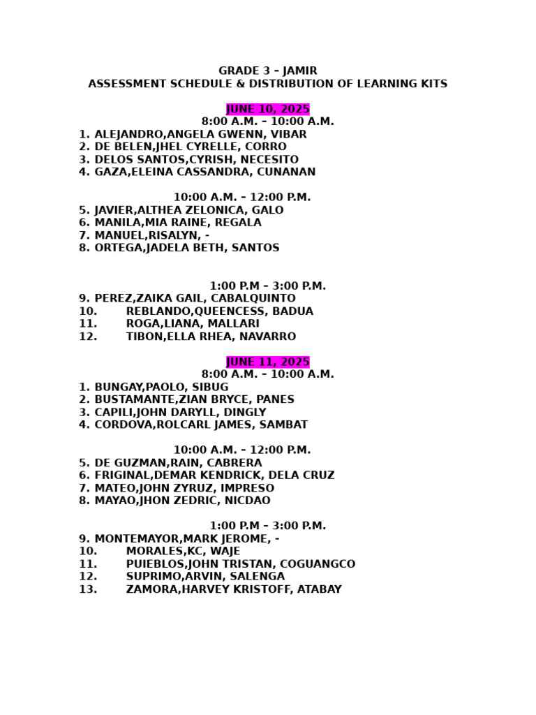 Grade 3 Assessment Schedule Pdf