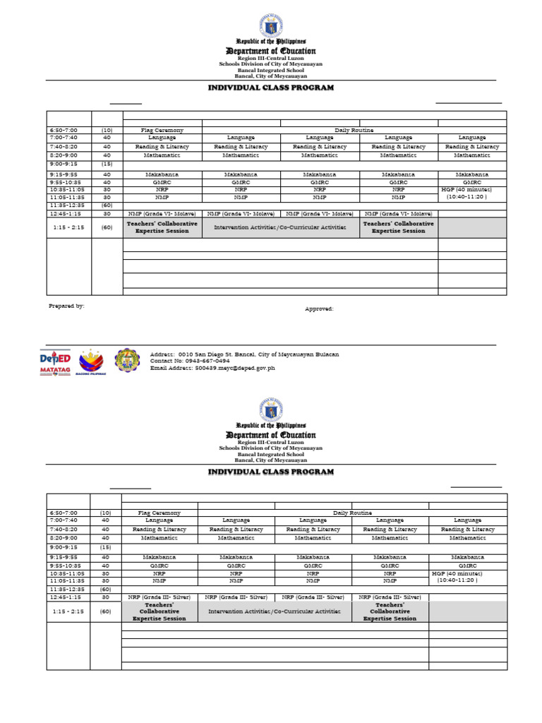Class Schedule for Bancal Integrated School | PDF | Applied Linguistics ...