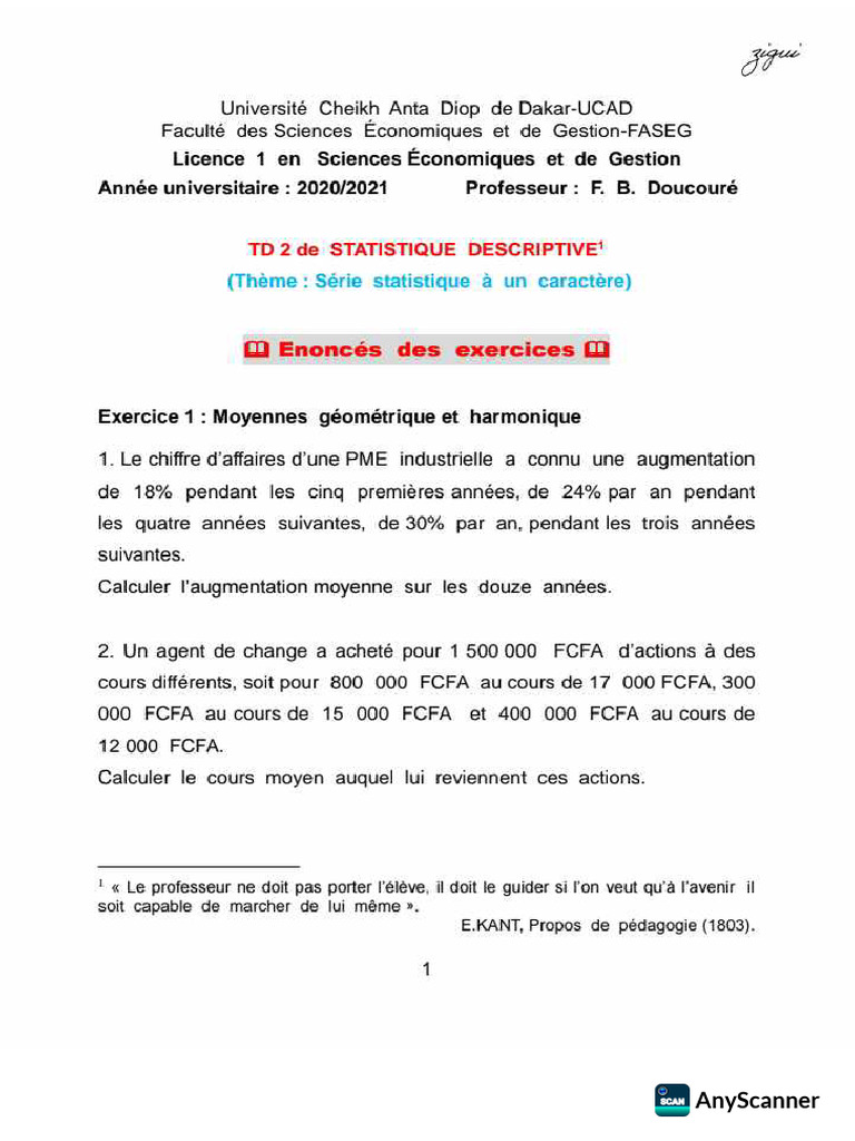 TD2 Stat Descriptive 2020 2021 Enonce Corrige | PDF
