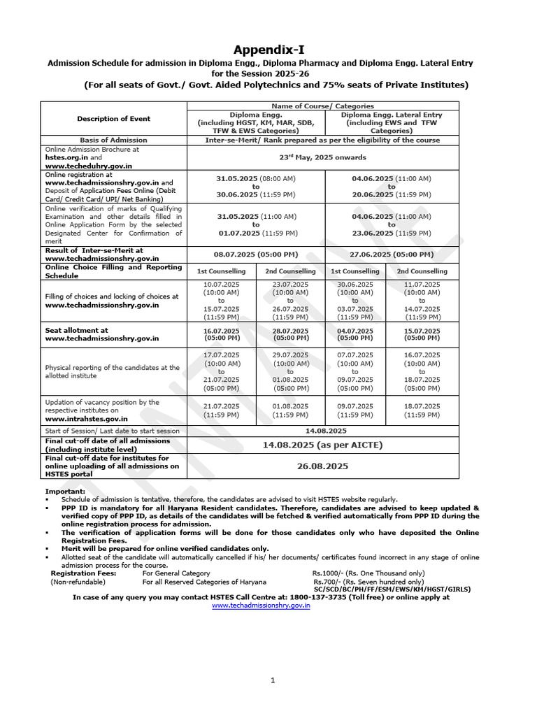 Keydates for Diploma Courses for the Session 2025-26 | PDF