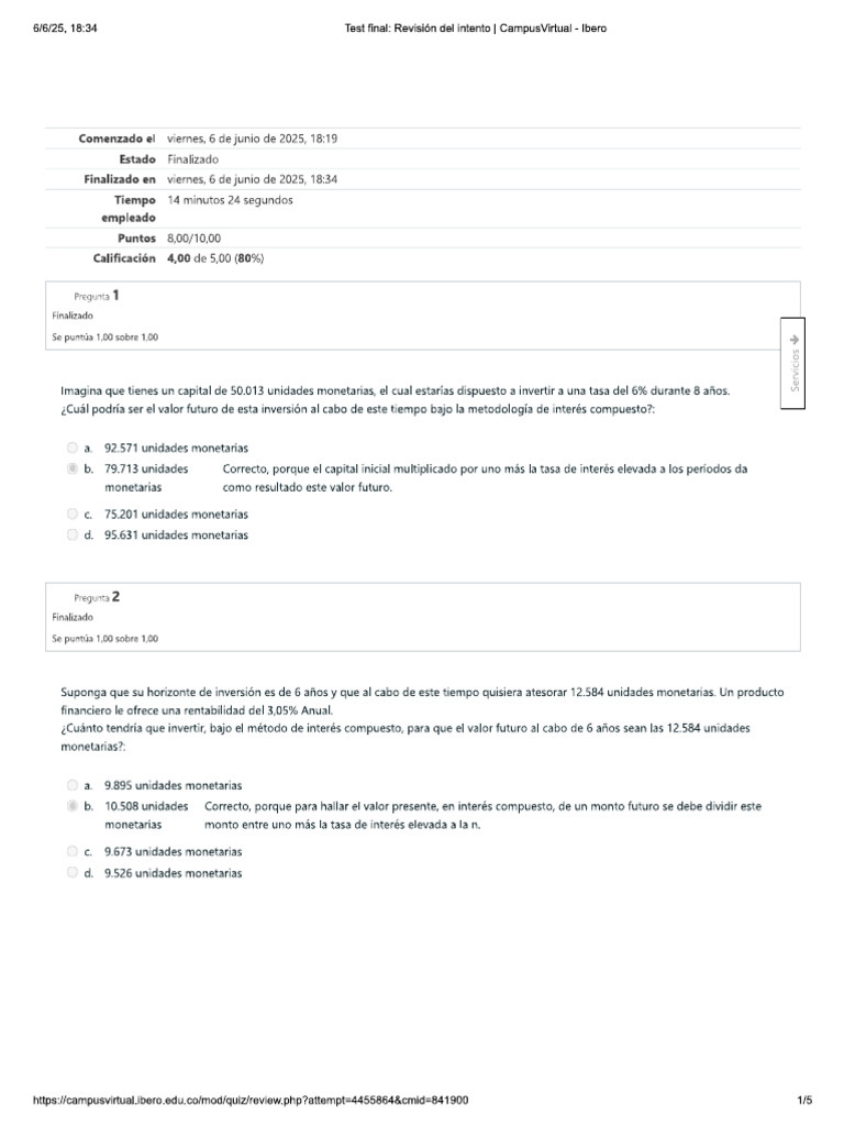 Test Final de Matematicas Financieras | PDF