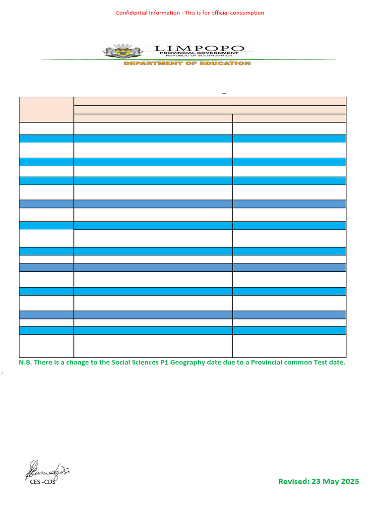 Vhembe East District Grade 8 Timetable 2025 | PDF | Science