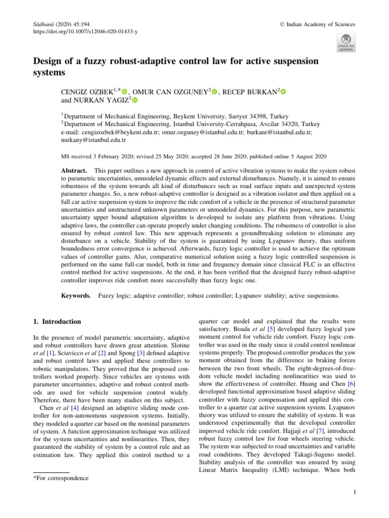 Fuzzy Robust-Adaptive Control for Suspension | PDF | Control Theory ...