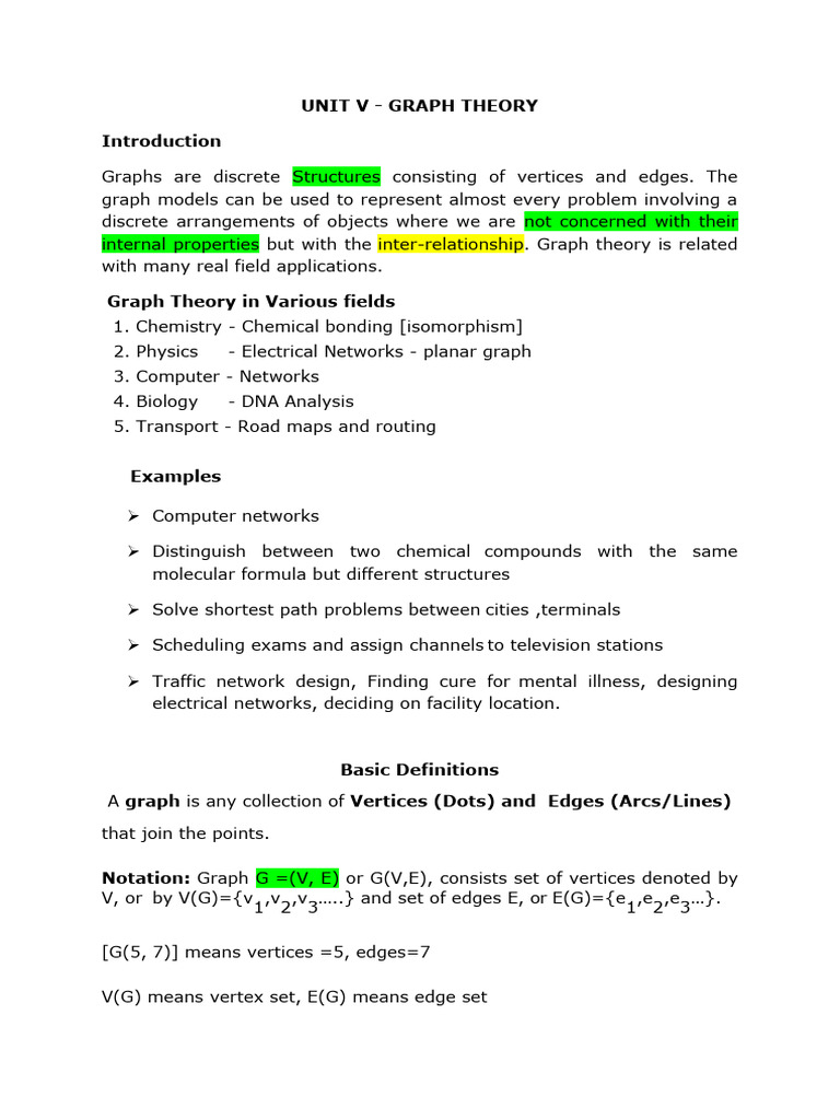Notes-UNIT V - Graph Theory | PDF | Vertex (Graph Theory ...