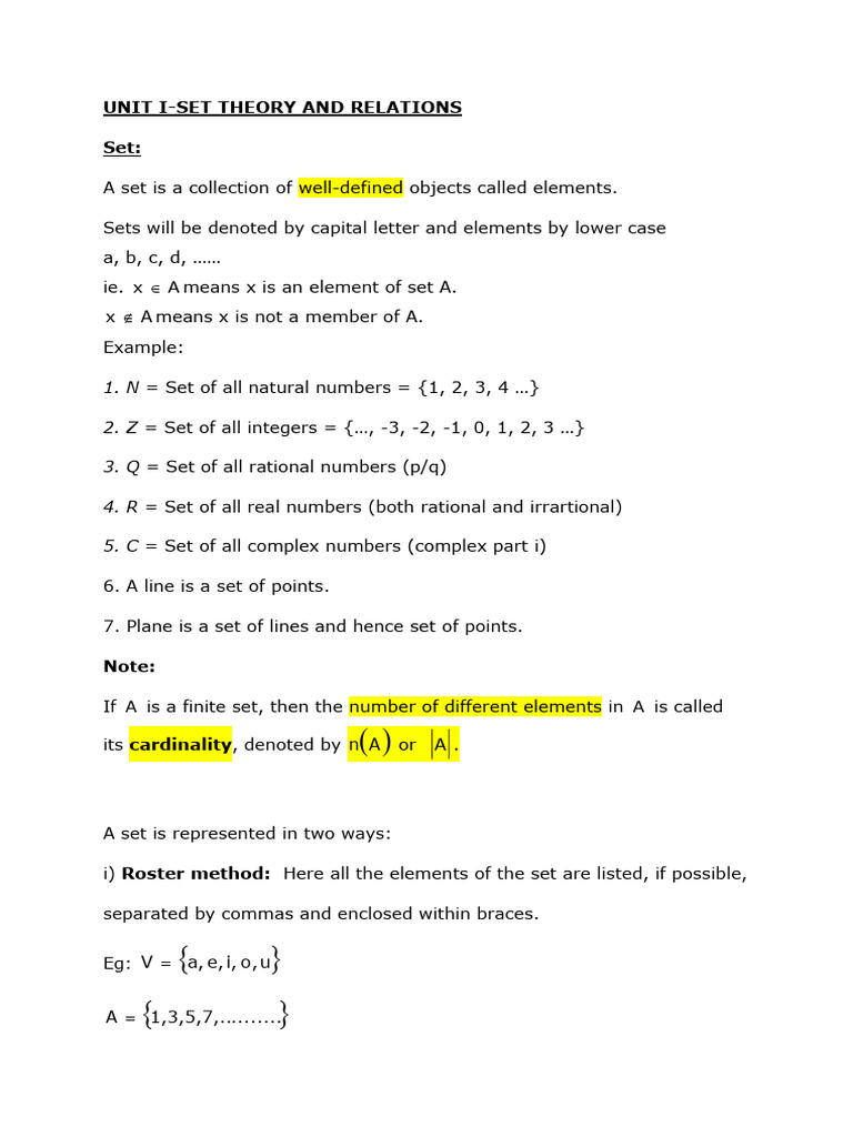 Set Theory and Relations Overview | PDF | Set (Mathematics) | Mathematics