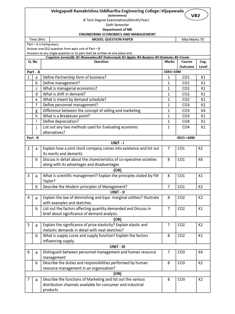 EEM Model Question Paper for B Tech | PDF | Elasticity (Economics ...