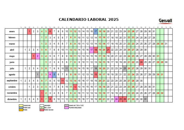 Calendario Laboral 2025 PDF Imprimible | PDF