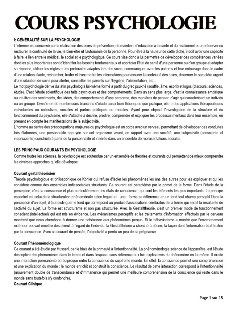 Introduction à la psychologie et ses courants | PDF | Psychologie ...