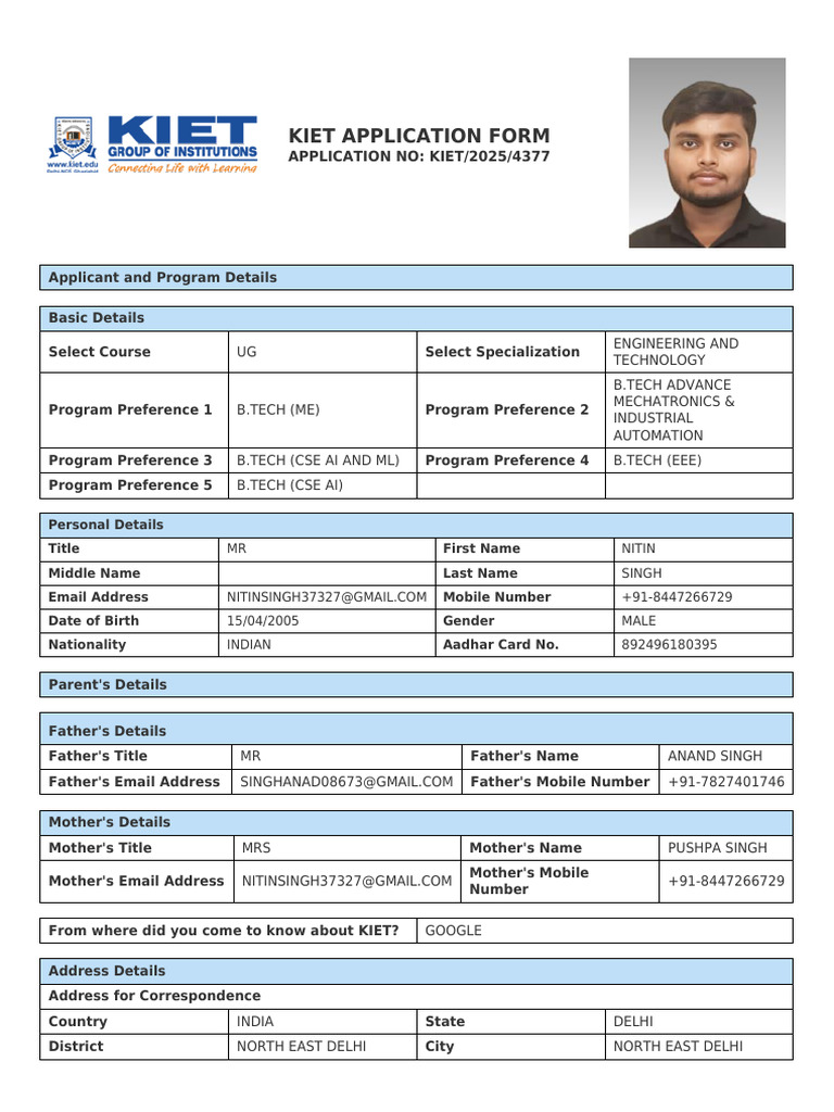 KIET Admission Form 2025 Details | PDF | Student Assessment And ...