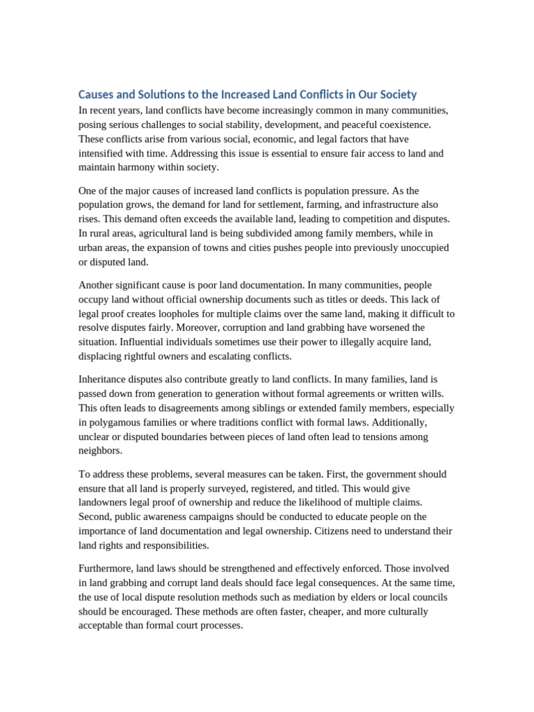 Addressing Land Disputes and Solutions | PDF | Mediation