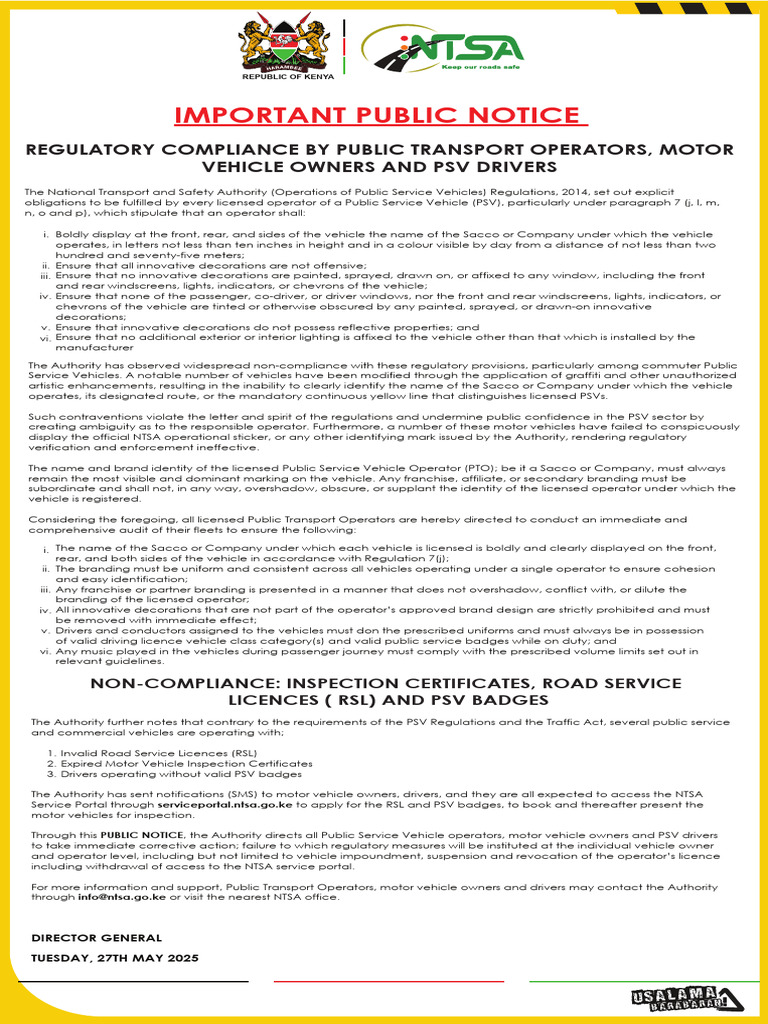 PSV Compliance Requirements in Kenya | PDF | Vehicles | Transport