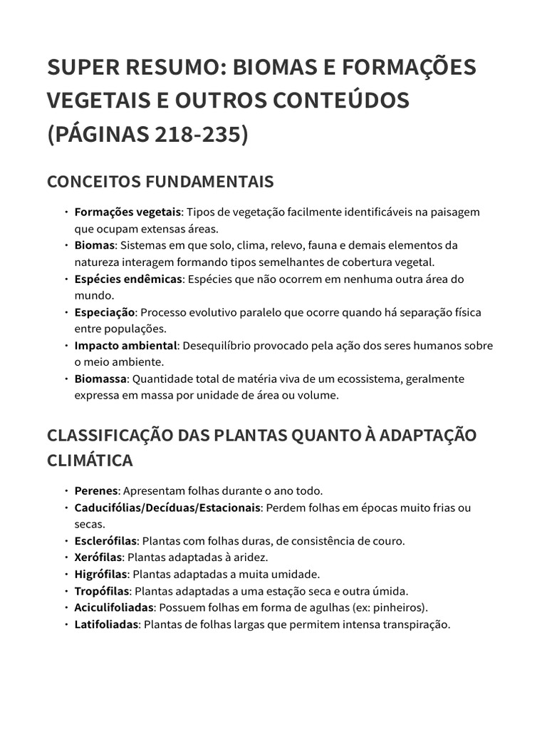 Super Resumo - Biomas e Formações Vegetais e Outros Conteúdos (Páginas ...
