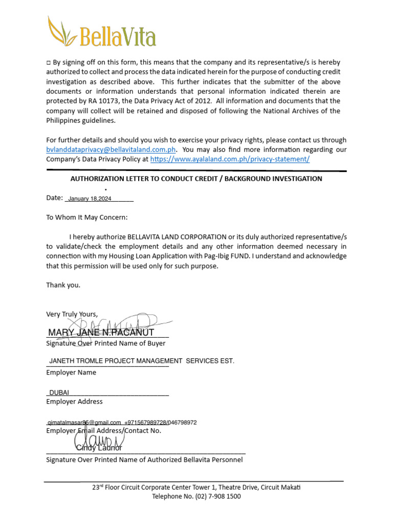 Credit Investigation Authorization Form | PDF
