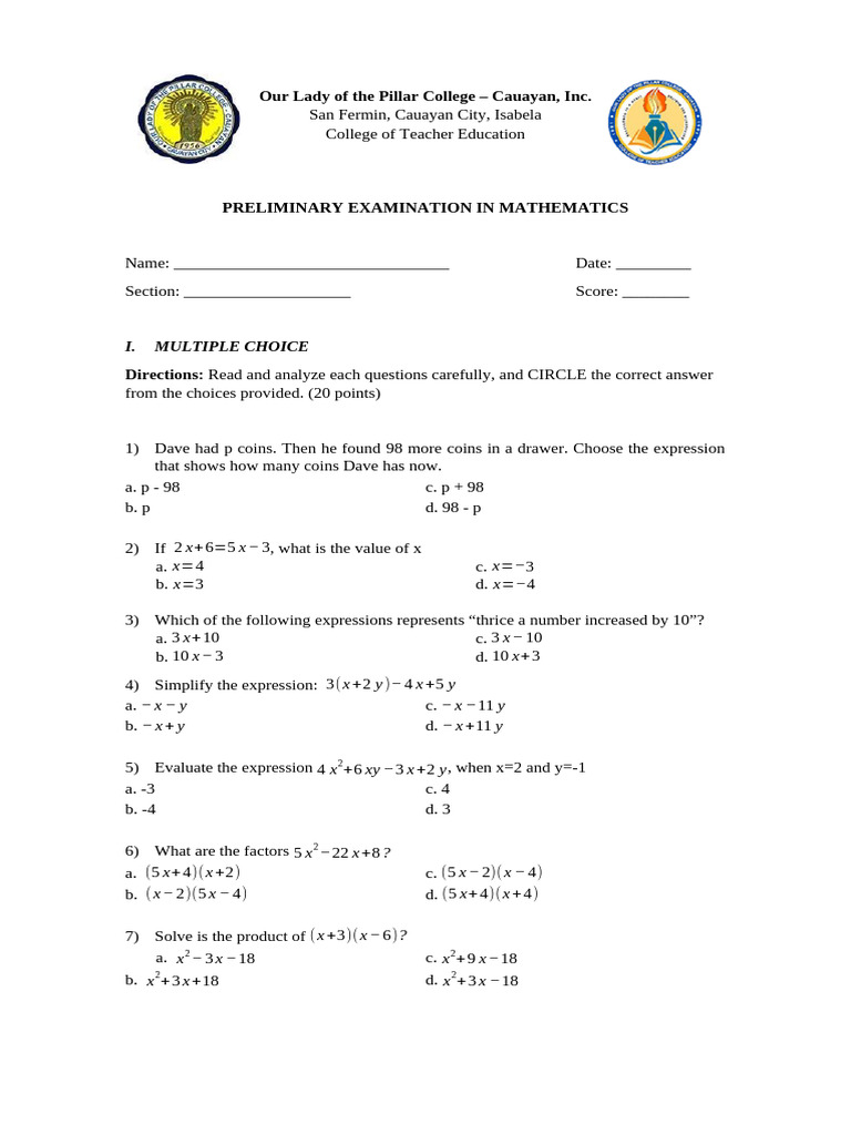 Mathematics Preliminary Exam Guide | PDF | Interest | Interest Rates