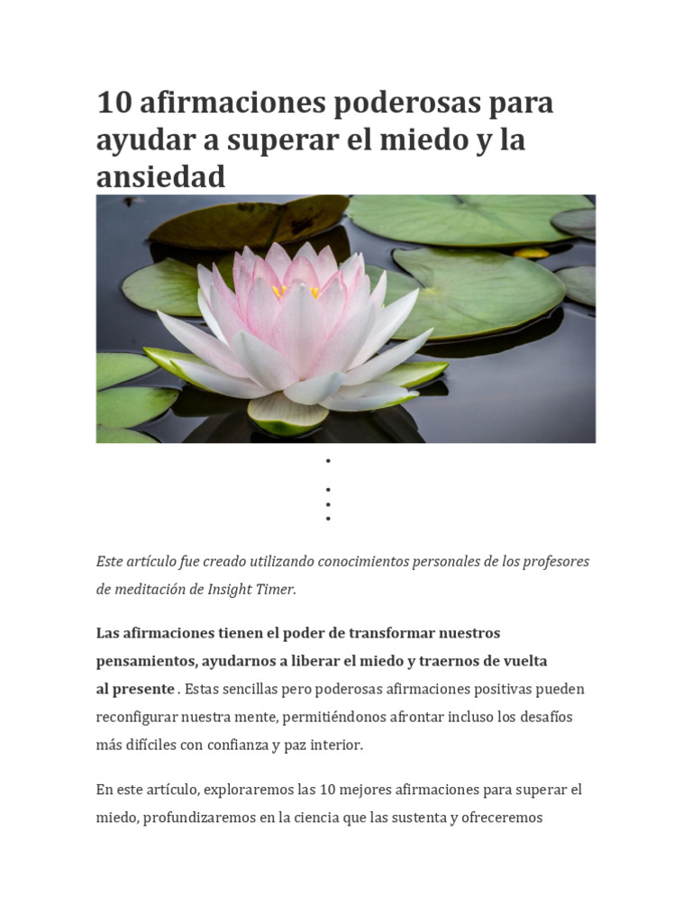 10 Afirmaciones Poderosas para Ayudar A Superar El Miedo y La Ansiedad ...