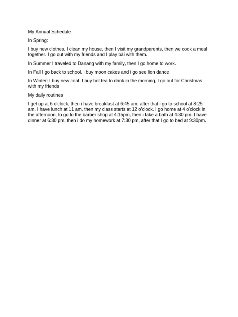 My Yearly and Daily Routine Overview | PDF