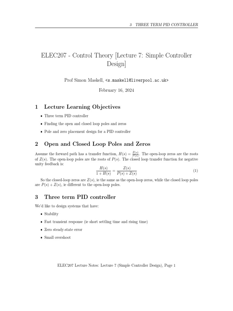 7 (Simple Controller Design) | PDF | Control Theory | Computer Engineering