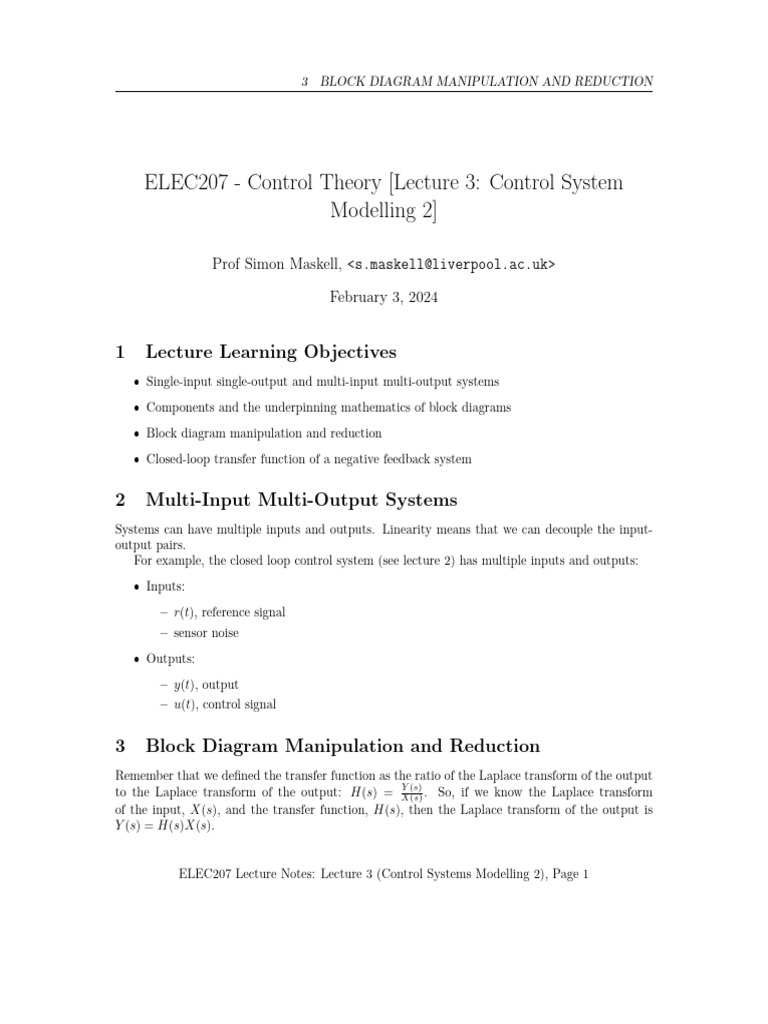 3 (Control System Modelling 2) | PDF | Control Theory | Signal Processing