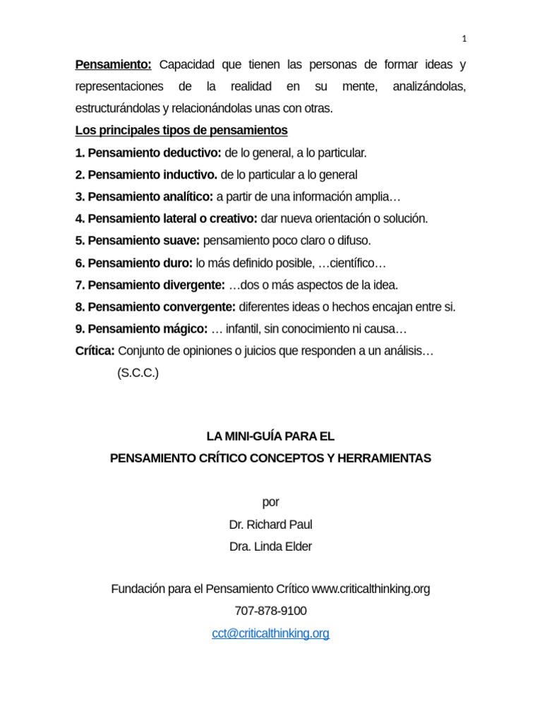 GUIA DEL PENSAMIENTO CRÍTICO para El Desarrollo | PDF | Pensamiento ...