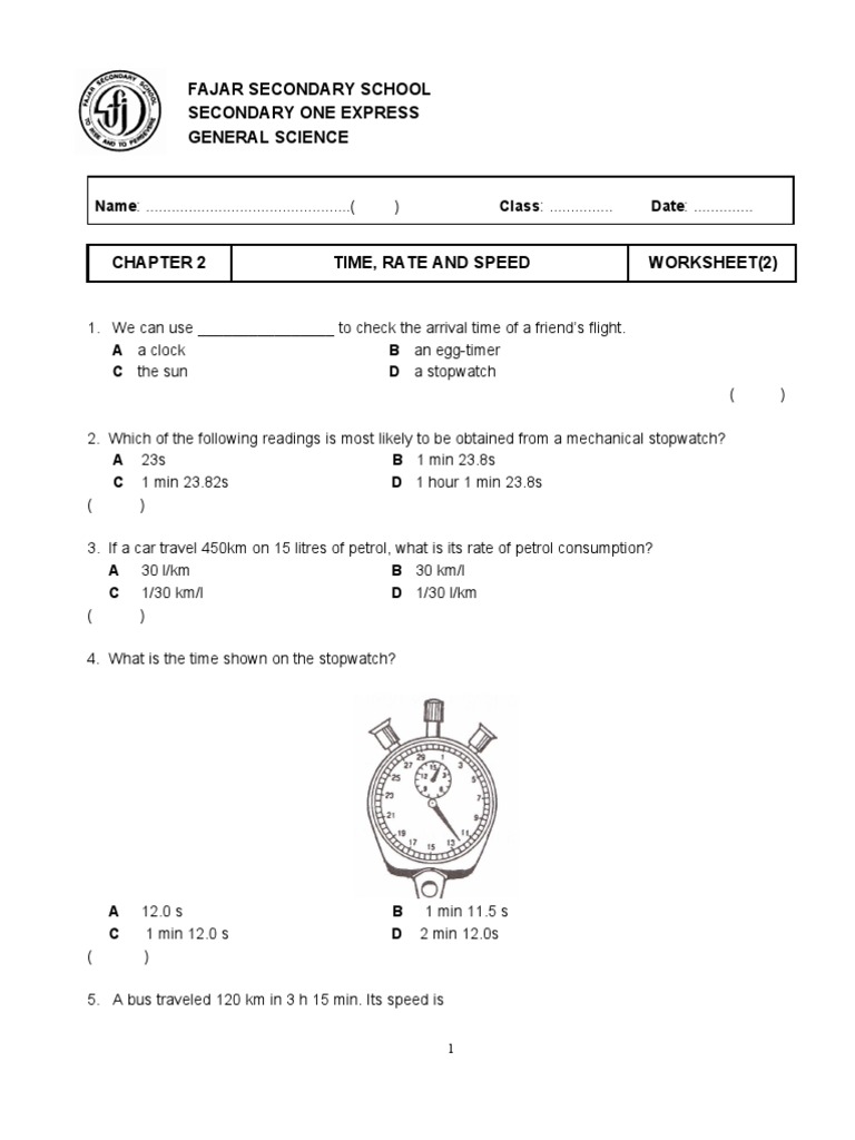 General Science: Time, Rate, Speed Worksheet | PDF