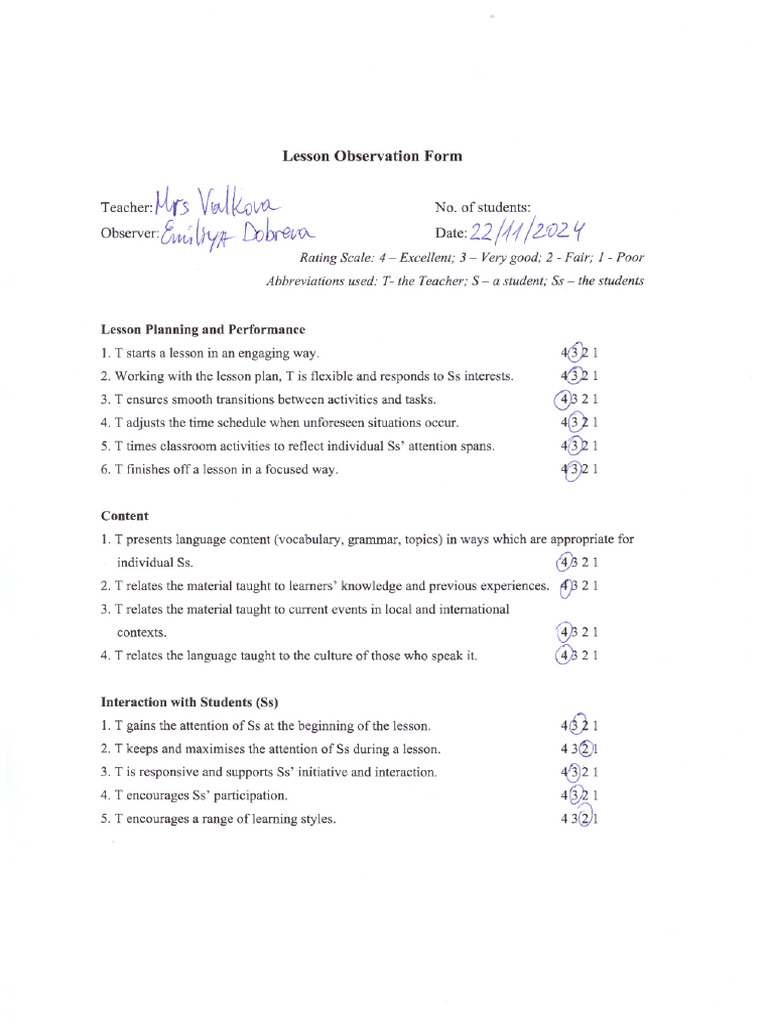 Lesson Observation Forms - Emiliya Dobreva | PDF