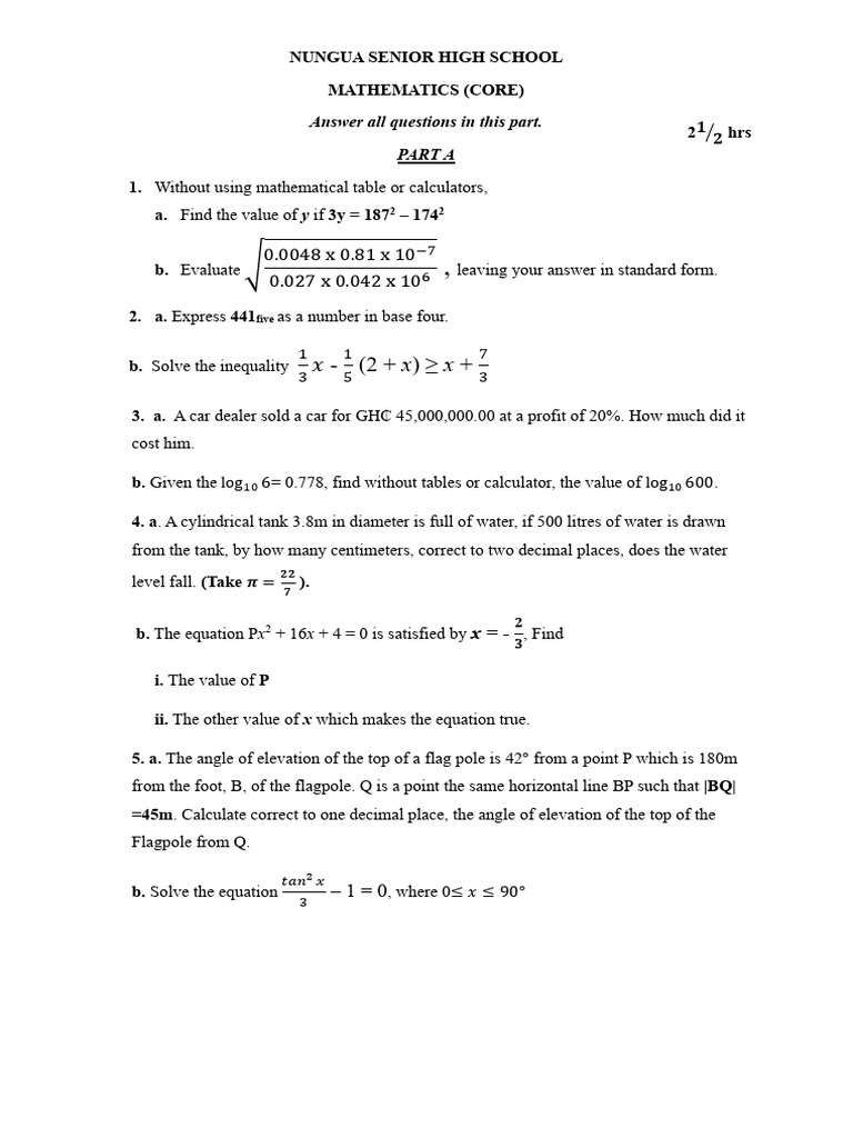 Mathematics Core II | PDF | Inequality (Mathematics) | Mathematics