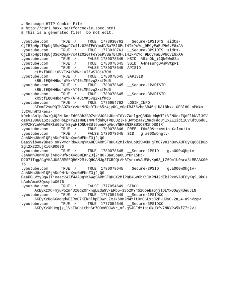 Netscape HTTP Cookie File Overview | PDF