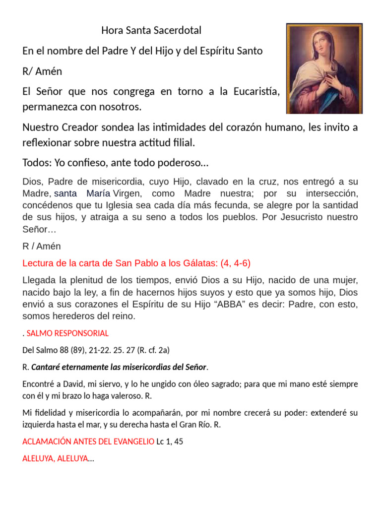 Hora Santa Sacerdotal | PDF | María, madre de Jesús | Intercesión