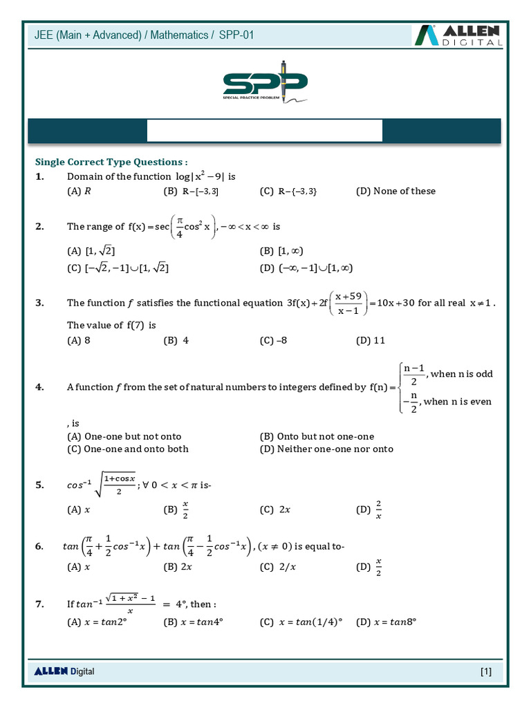 SPP 01 | PDF | Function (Mathematics) | Discrete Mathematics