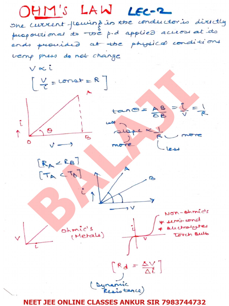 Current Electricity Class Notes - Lec-2 | PDF