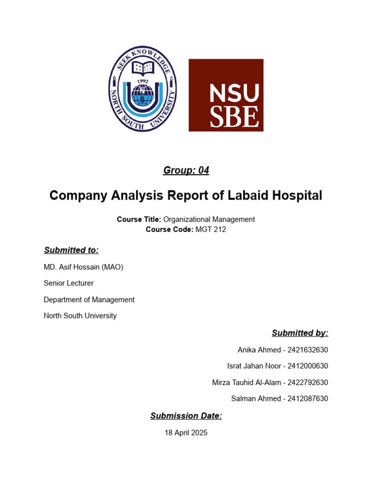 Labaid Hospital Management Analysis Report | PDF | Health Care | Hospital