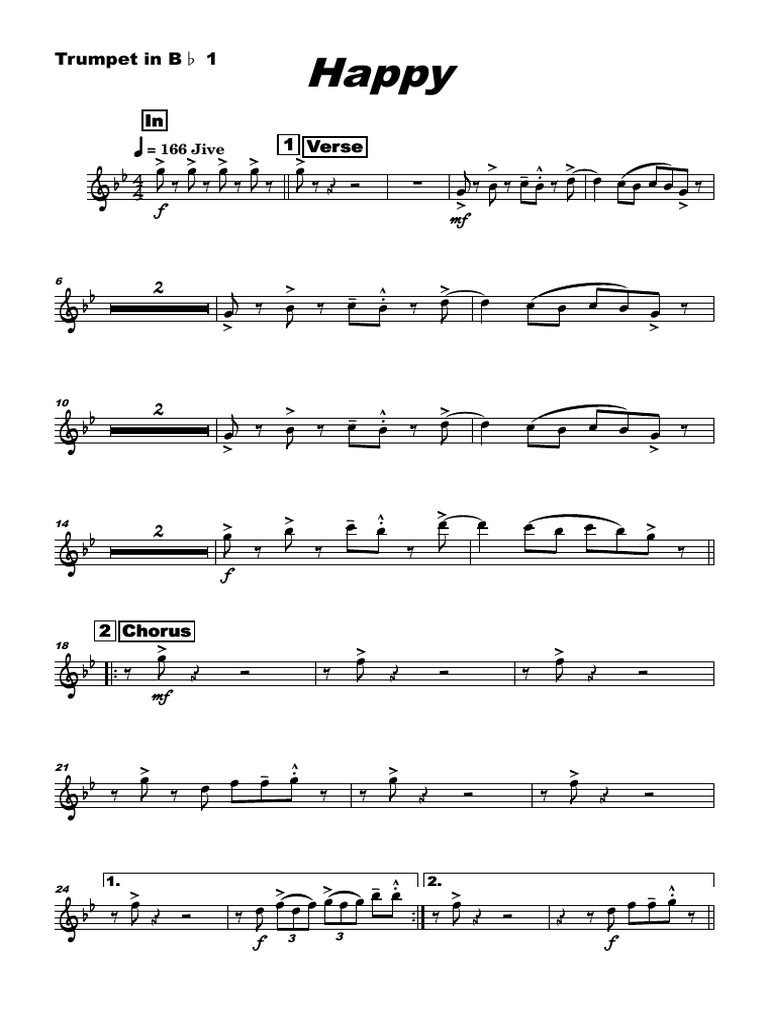 B♭ Trumpet Sheet Music: Happy | PDF