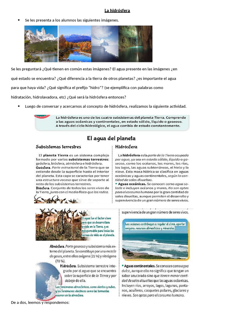 Secuencia La Hidrósfera | PDF | Agua | El ciclo del agua