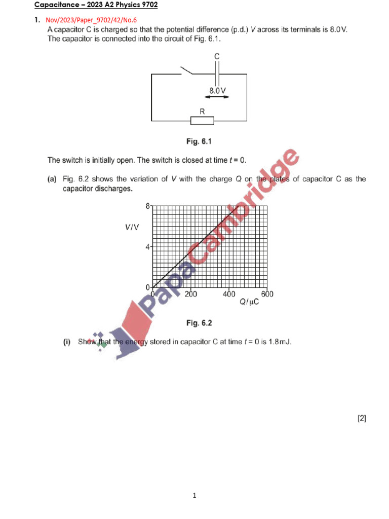 2023 Capacitance A2 Physics 9702 | PDF
