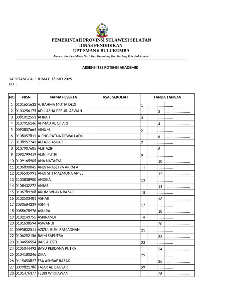 Absen TPA | PDF