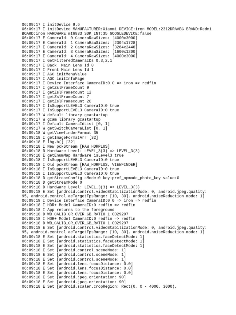 Xiaomi Redmi Camera Initialization Log | PDF | Smart Devices | Mobile ...