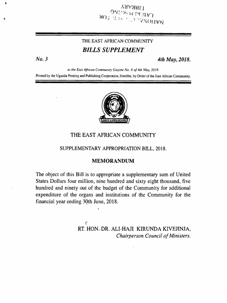 East African Community Supplementary Appropriation Bill 2018 | PDF ...