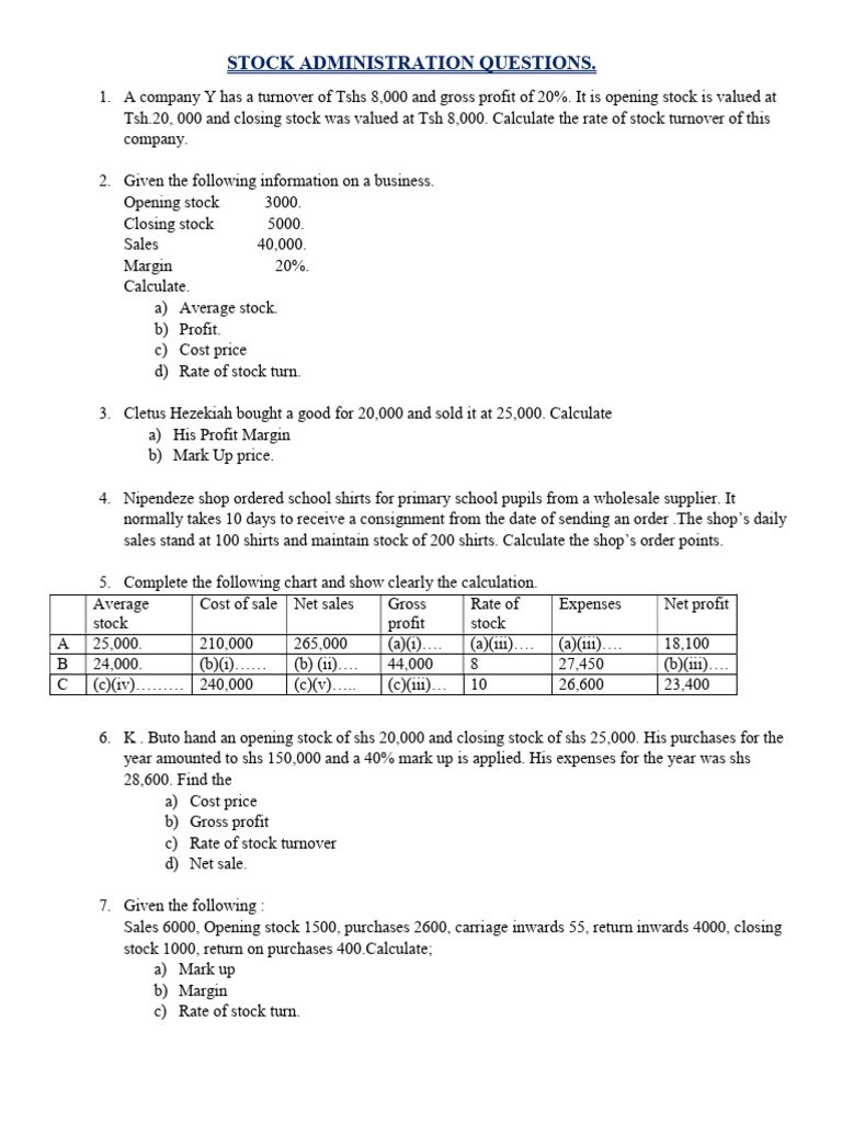 STock Administartion. Questions 02 | PDF | Stocks | Net Income