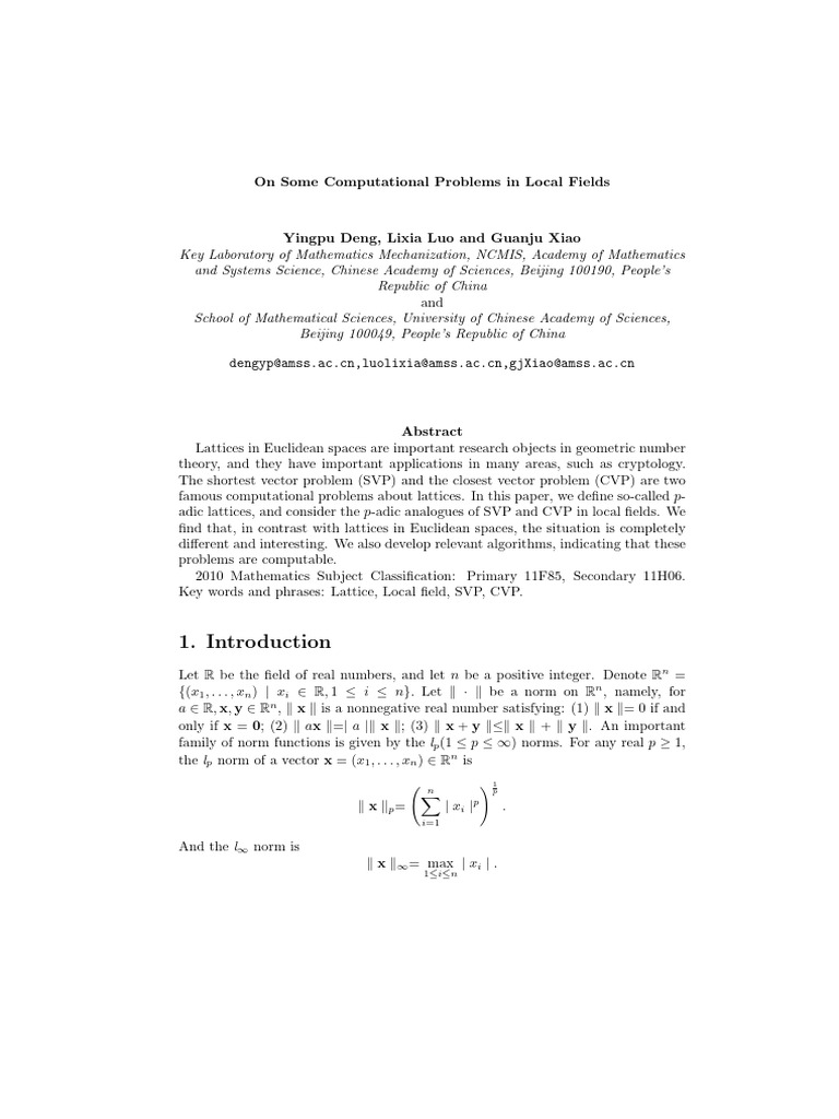 On Some Computational Problems in Local Fields | PDF | Field ...