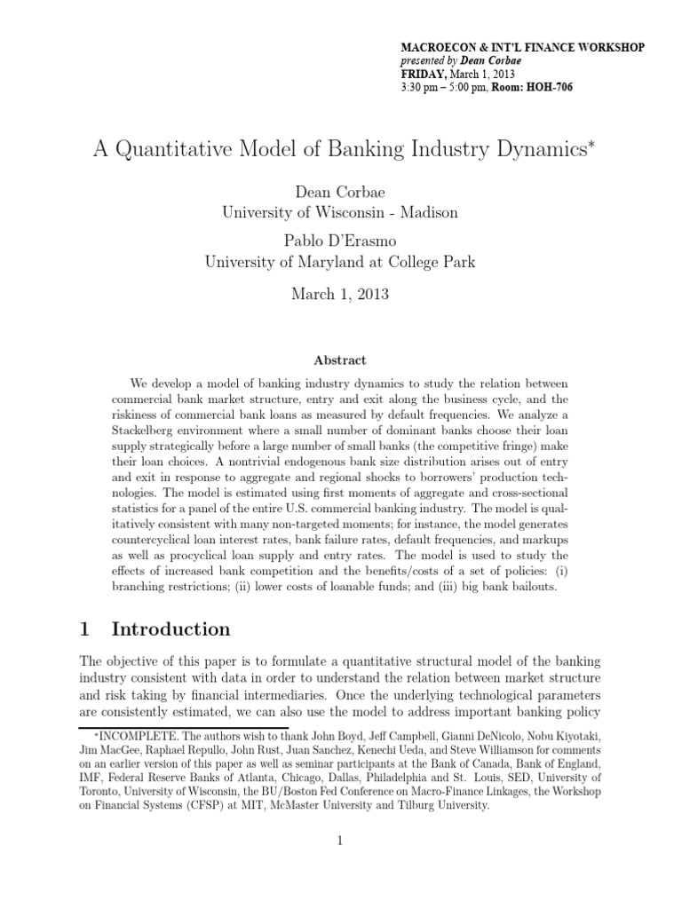 A Quantitative Model of Banking Industry Dynamics: Revised | PDF ...