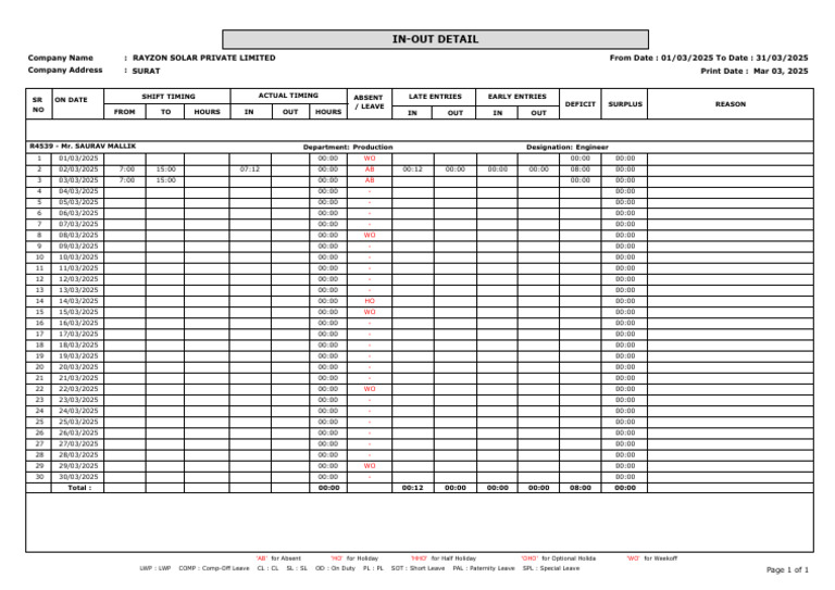 RPT Emp Inout With Detail | PDF