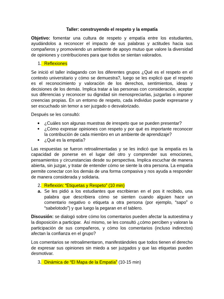 Taller Respeto y Empatía | PDF | Empatía | Autoestima