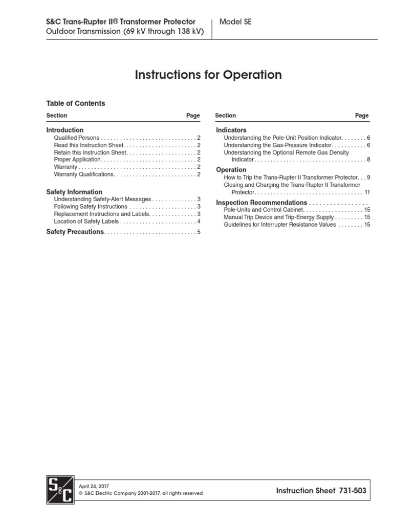S&C Trans-Rupter II Operation Guide | PDF | Transformer | Switch