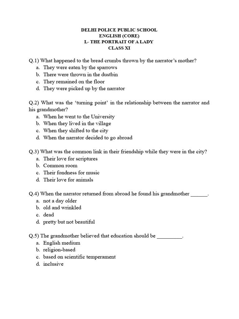 MCQ The Portrait of A Lady | PDF