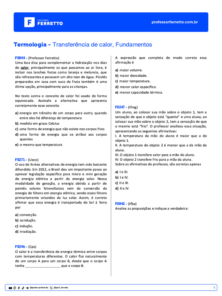 Termologia: Calor e Temperatura | PDF | Calor | Temperatura