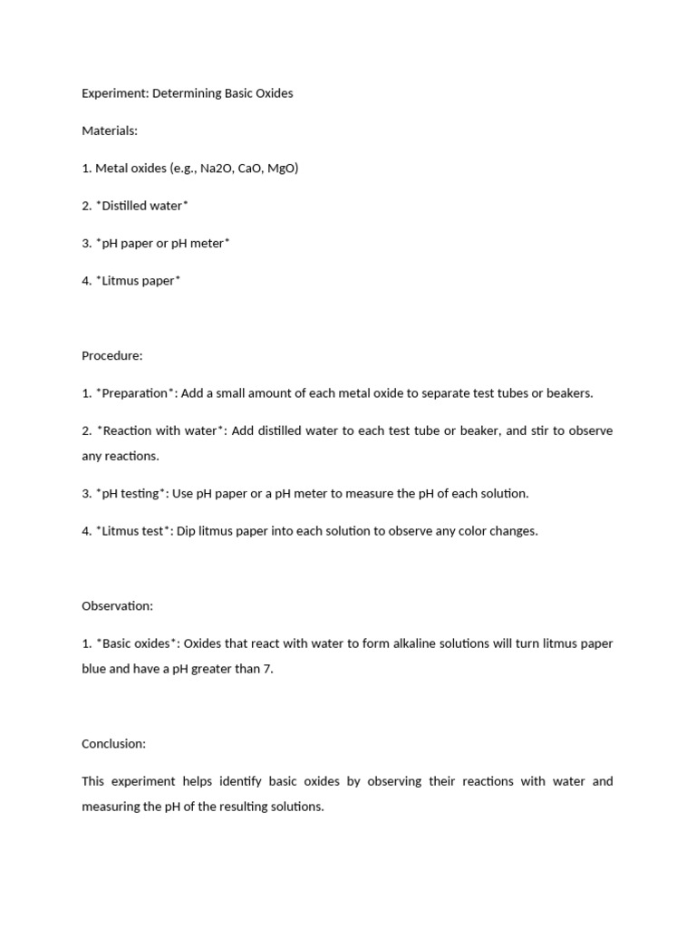 Basic Oxides: Experiments and Reactions | PDF
