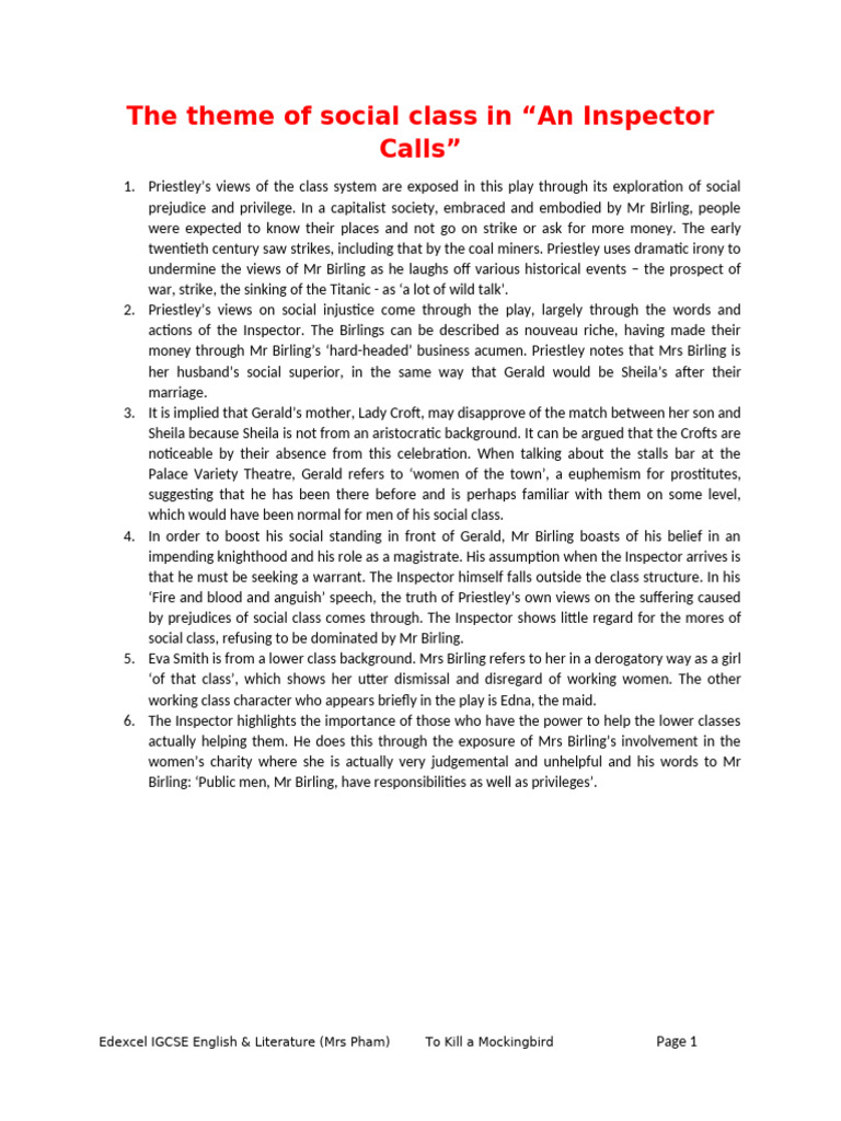 Social Class in An Inspector Calls | PDF