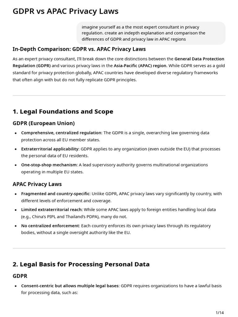Comparing GDPR and APAC Privacy Laws | PDF | Information Privacy | Privacy