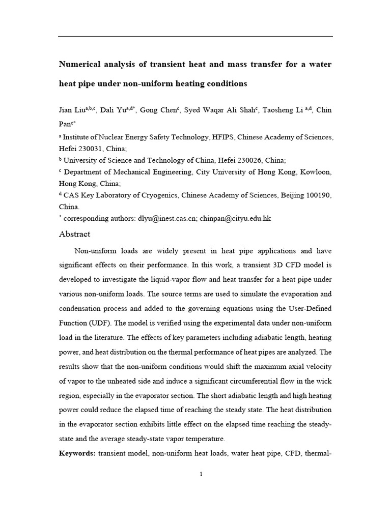 Numerical Analysis of Transient Heat and Mass Transfer For A Water Heat ...