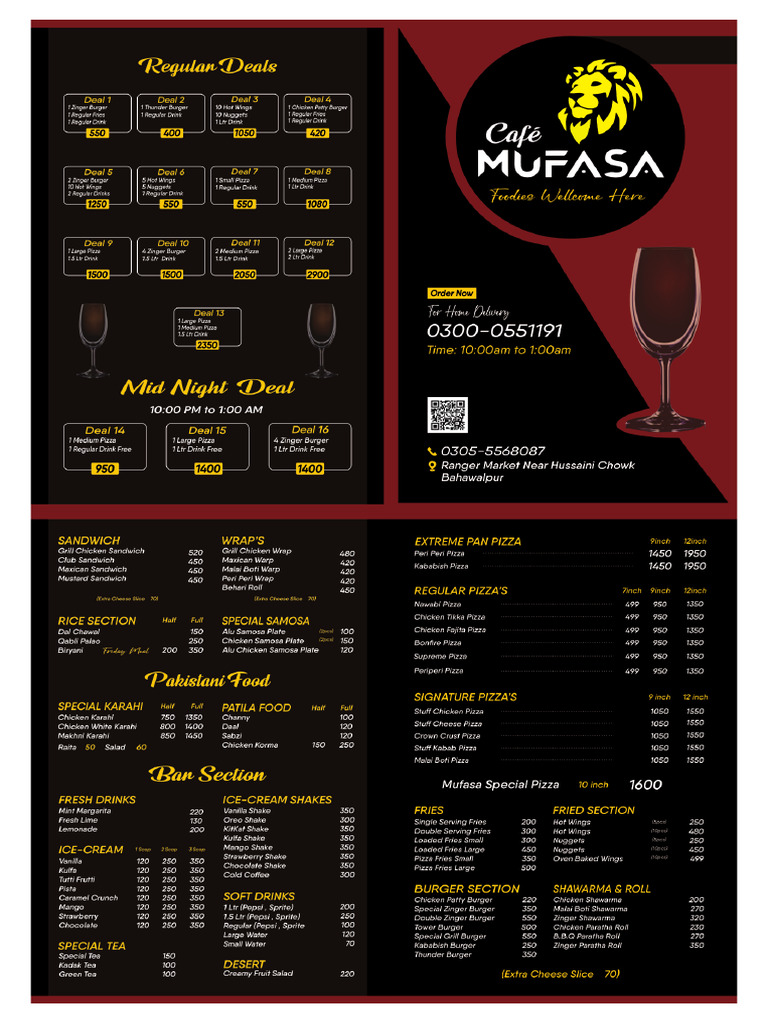 Cafe Mufasa New Menu 2025 Full Black | PDF